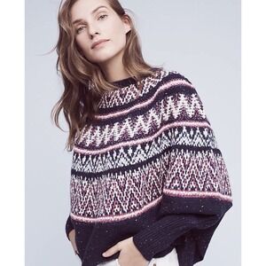 Anthropologie Sleeping On Snow Midland Purple Fair Isle Poncho Sweater Size M/L
